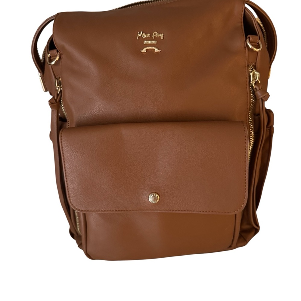 NWOT Miss Fong Brown Faux Leather diaper bag